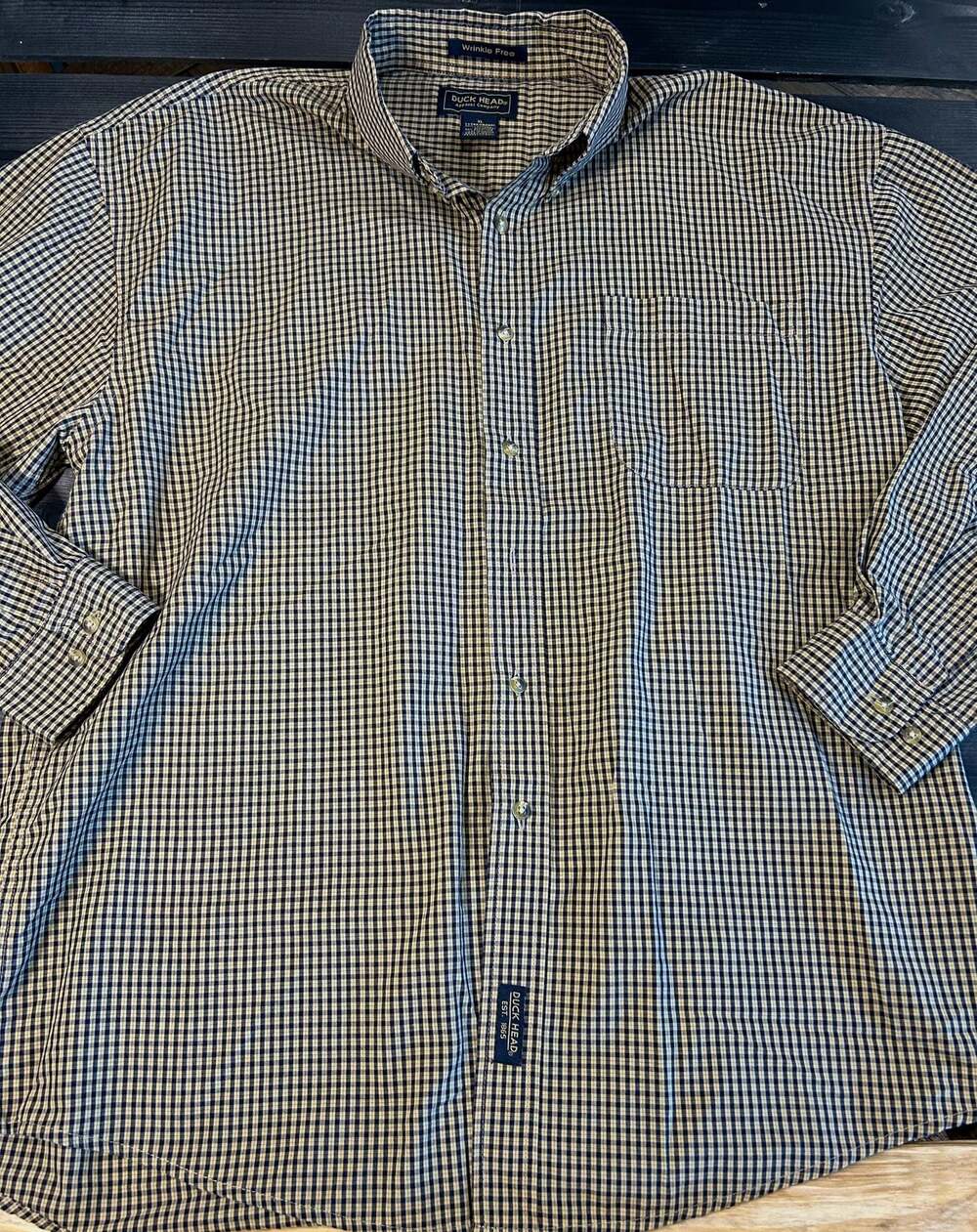 Duck Head Apparel Company Wrinkle Free L/S Button Down Shirt, Navy and Tan XL